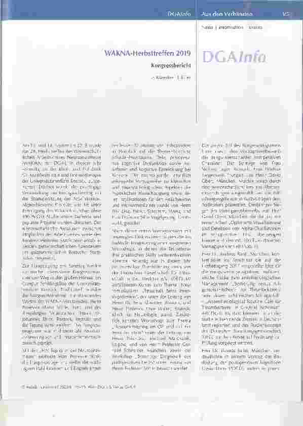 Vorschauseite 1: WAKNA-Herbsttreffen 2019 Kongressbericht