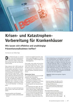 Vorschauseite 1: Krisenund Katastrophen-Vorbereitung für Krankenhäuser Wie lassen sich effektive und unabhängige Präventionsmaßnahmen treffen?