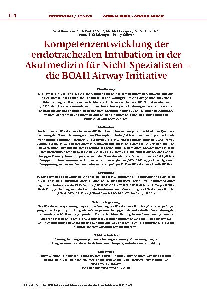 Vorschauseite 1: Kompetenzentwicklung der endotrachealen Intubation in der Akutmedizin für Nicht-Spezialisten – die BOAH Airway Initiative