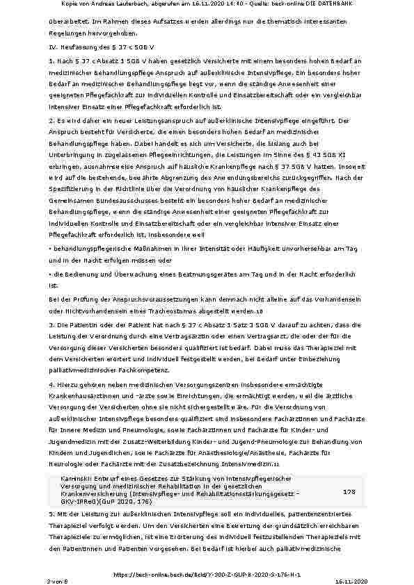 Vorschauseite 3: Entwurf eines Gesetzes zur Stärkung von intensivpflegerischer Versorgung und medizinischer Rehabilitation in der gesetzlichen Krankenversicherung (Intensivpflegeund Rehabilitation…