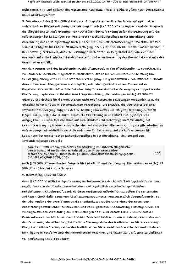 Vorschauseite 5: Entwurf eines Gesetzes zur Stärkung von intensivpflegerischer Versorgung und medizinischer Rehabilitation in der gesetzlichen Krankenversicherung (Intensivpflegeund Rehabilitation…