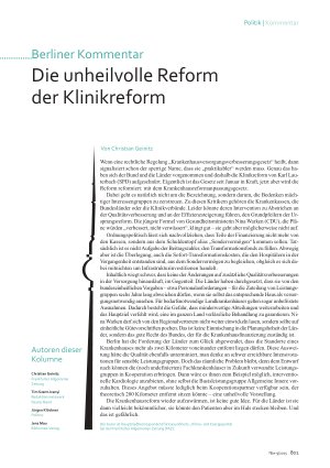 Vorschauseite 1: Die unheilvolle Reform der Klinikreform