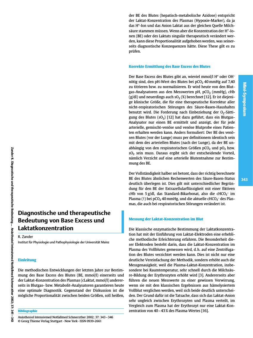 Vorschauseite 1: Diagnostische und therapeutische Bedeutung von Base Excess und Laktatkonzentration