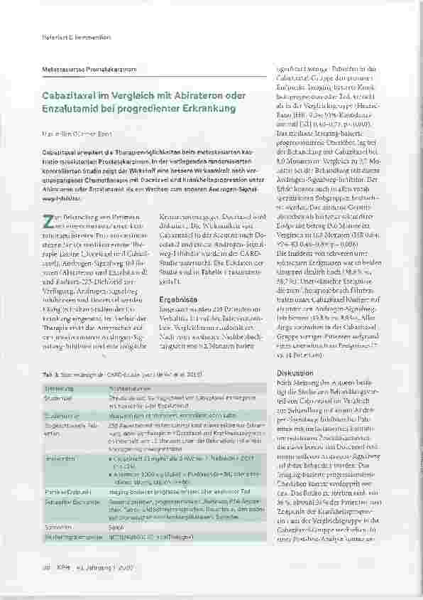 Vorschauseite 1: Cabazitaxel im Vergleich mit Abirateron oder Enzalutamid bei progredienter Erkrankung
