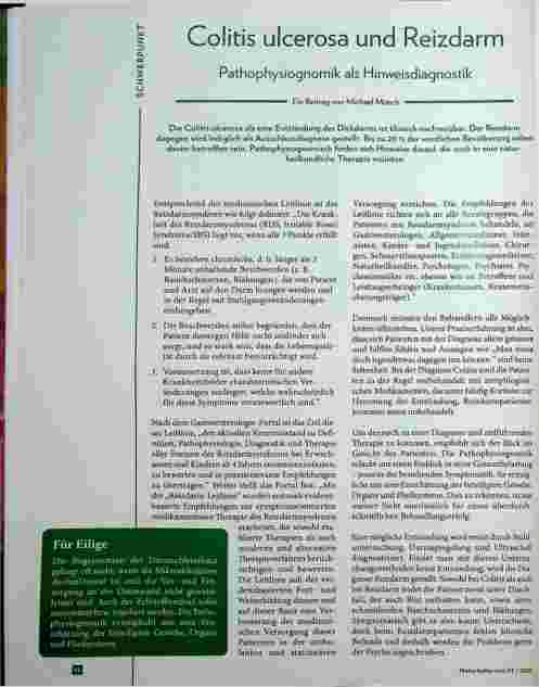 Vorschauseite 1: Colitis ulcerosa und Reizdarm Pathophysiognomik als Hinweisdiagnostik Correction: Pathophysiognomik -> Pathophysiologie