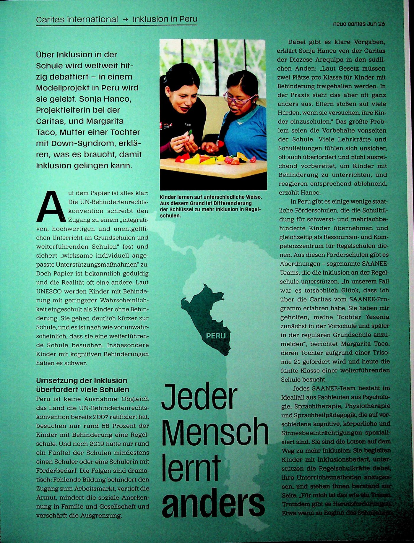 Vorschauseite 1: Inklusion in Peru. Jeder Mensch lernt anders