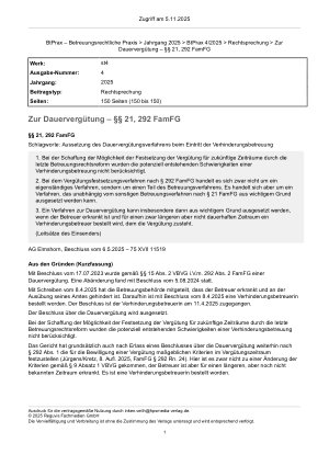 Vorschauseite 1: Zur Dauervergütung – §§ 21, 292 FamFG