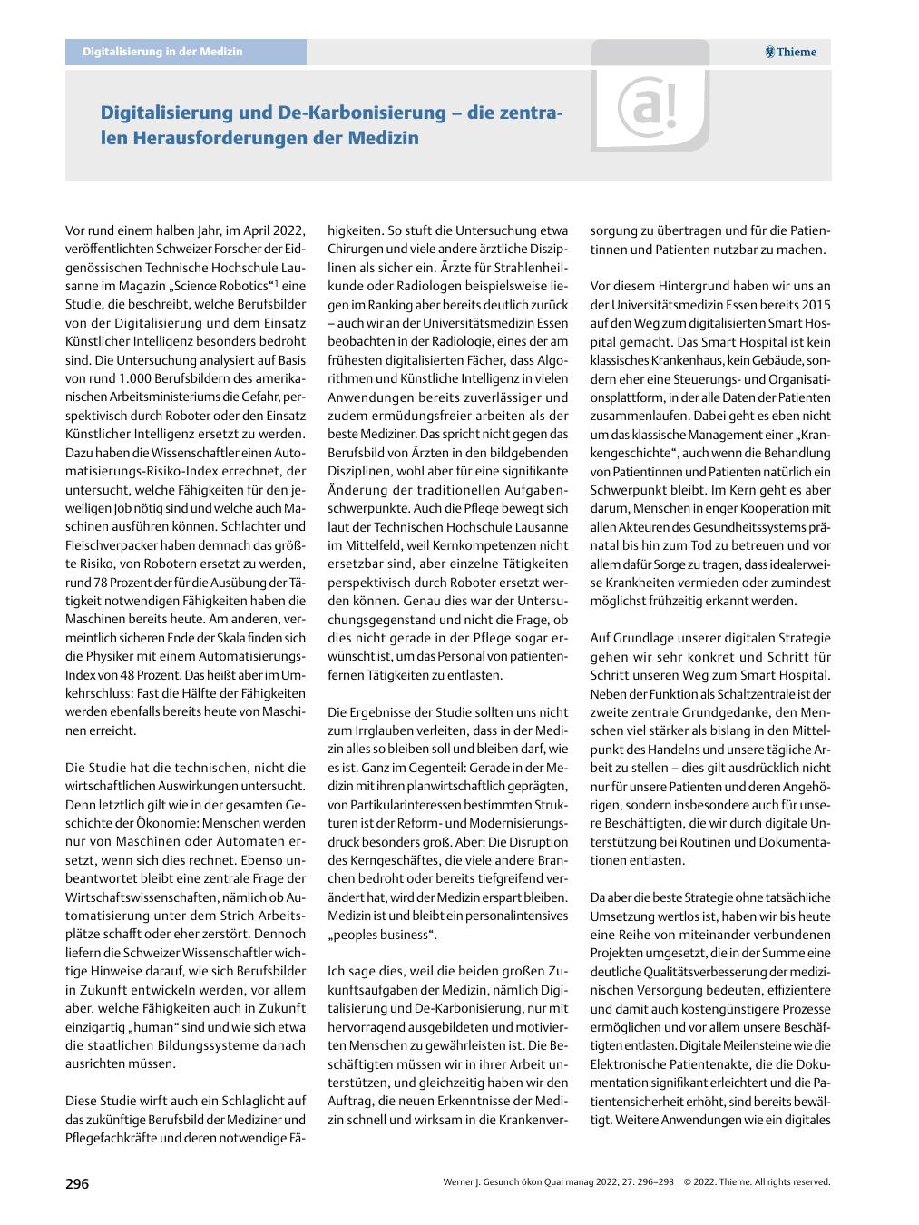 Vorschauseite 1: Digitalisierung und Dekarbonisierung – die zentralen Herausforderungen der Medizin