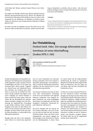 Vorschauseite 1: Zur Titelabbildung. Freiheit heilt. Oder: Die einzige Alternative zum Irrenhaus ist seine Abschaffung