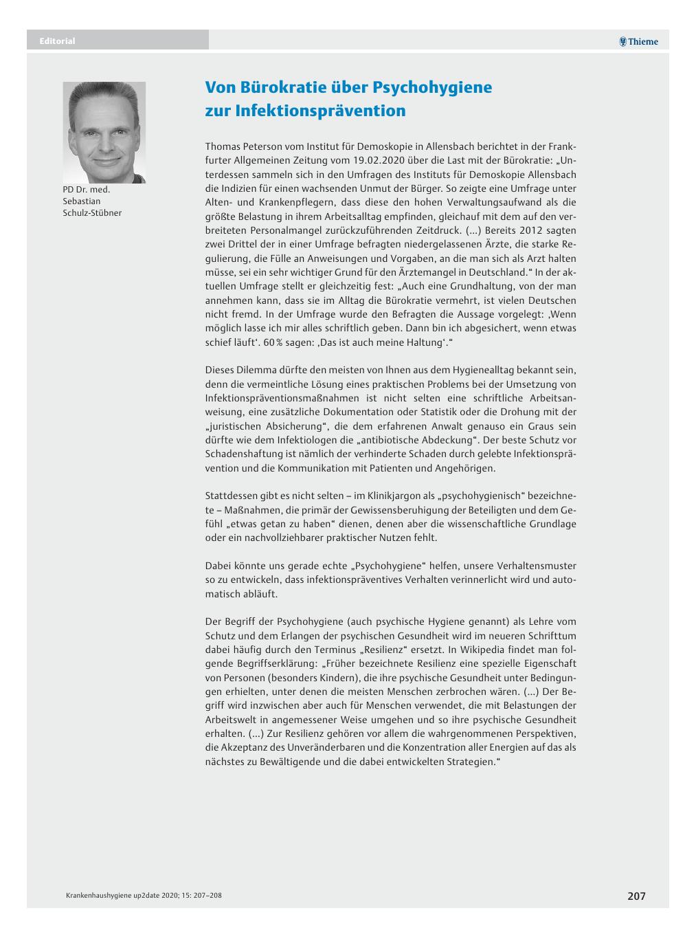 Vorschauseite 1: Von Bürokratie über Psychohygiene zur Infektionsprävention