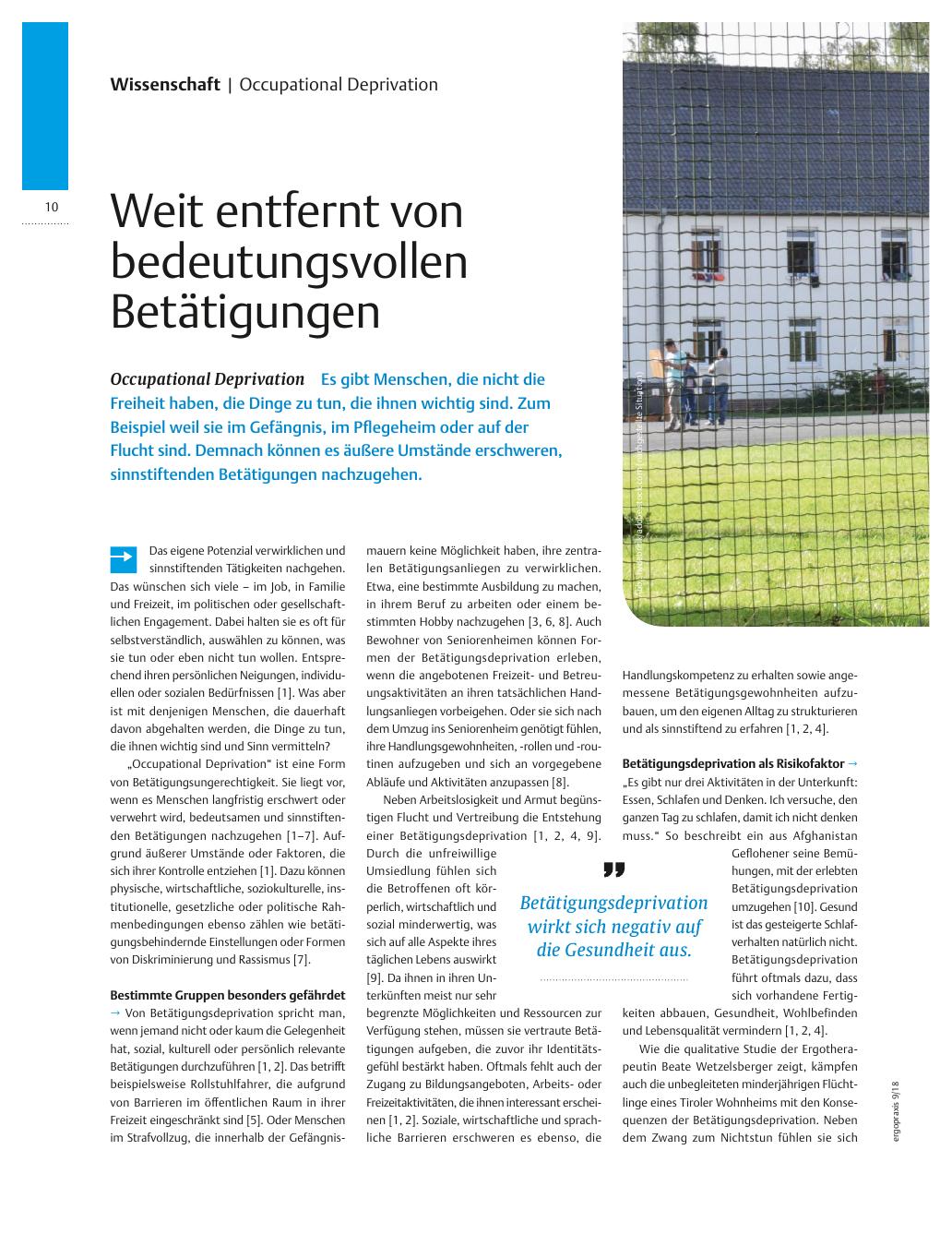 Vorschauseite 1: Occupational Deprivation ? Weit entfernt von bedeutungsvollen Betätigungen