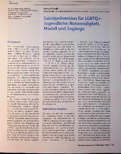 Vorschauseite 1: Suizidprävention für LGBTQ+- Jugendliche: Notwendigkeit, Modell und Zugänge