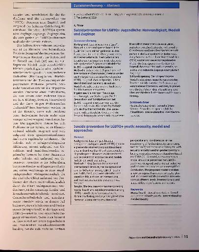Vorschauseite 3: Suizidprävention für LGBTQ+- Jugendliche: Notwendigkeit, Modell und Zugänge