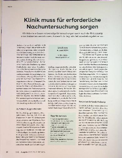 Vorschauseite 1: Klinik muss für erforderliche Nachuntersuchung sorgen.