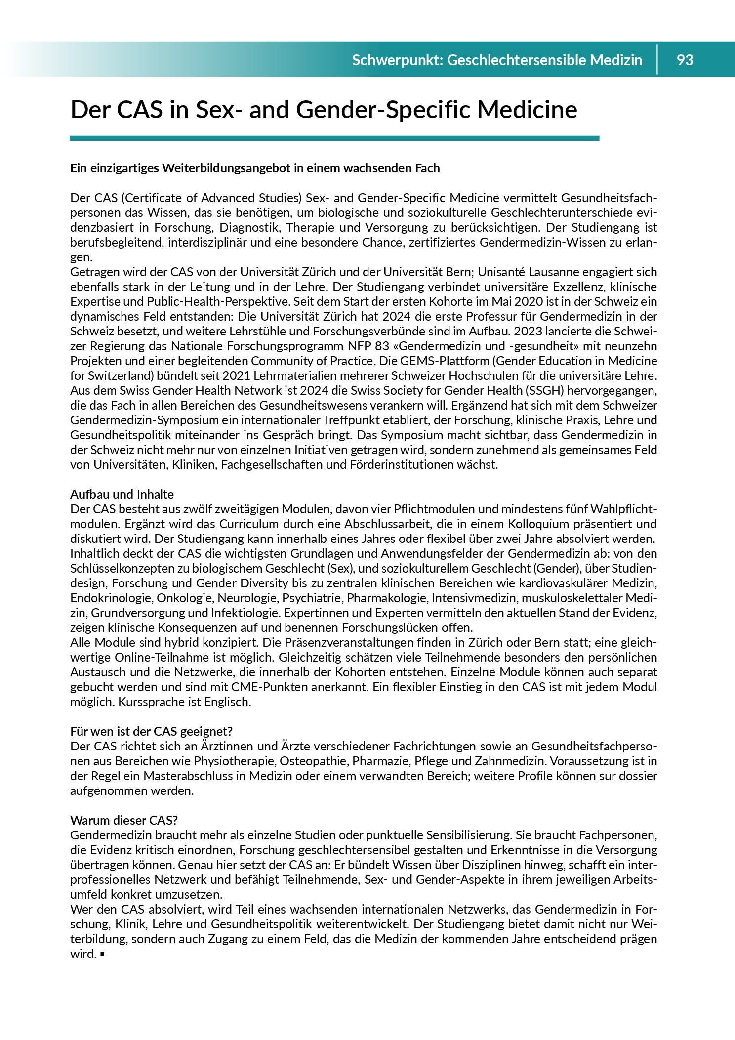 Vorschau: Der CAS in Sex- and Gender-Specific Medicine