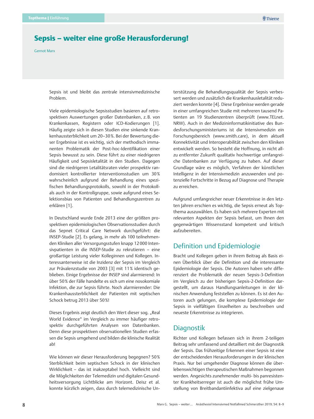 Vorschauseite 1: Sepsis – weiter eine große Herausforderung!