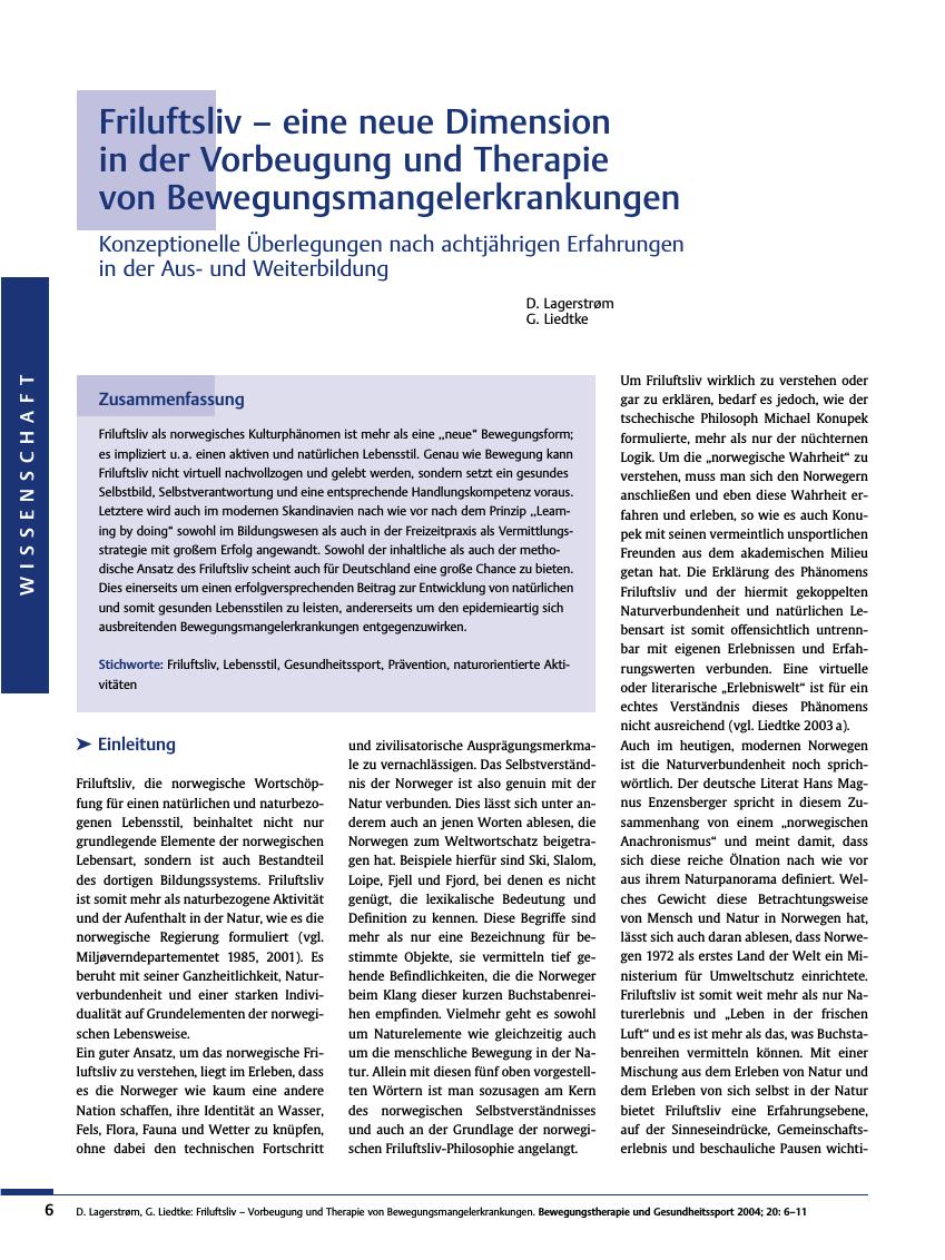 Vorschauseite 1: Friluftsliv - eine neue Dimension in der Vorbeugung und Therapie von Bewegungsmangelerkrankungen