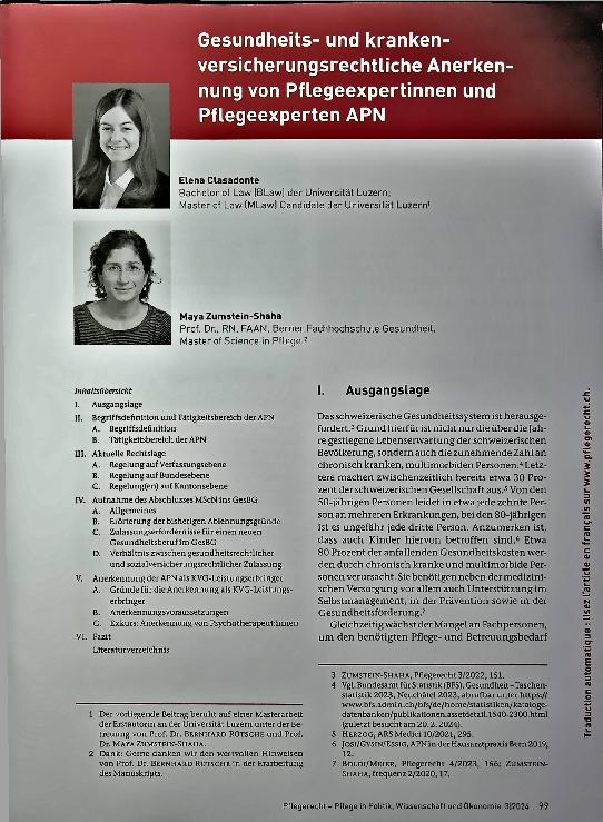 Vorschauseite 1: Gesundheitsund Krankenversicherungsrechtliche Anerkennung von Pflegeexpertinnen und Pflegeexperten APN