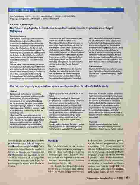 Vorschauseite 3: Die Zukunft des digitalen Betrieblichen Gesundheitsmanagements: Ergebnisse einer Delphi-Befragung