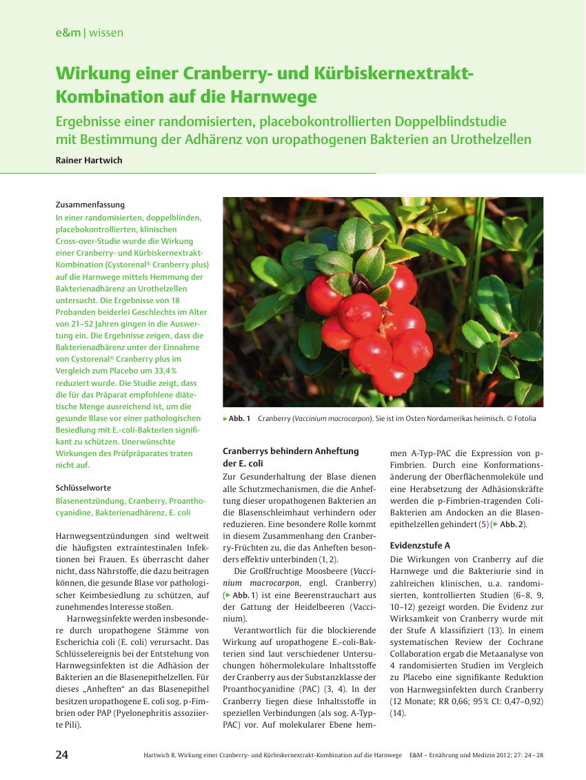 Vorschauseite 1: Wirkung einer Cranberryund Kürbiskernextrakt-Kombination auf die Harnwege
