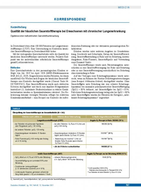 Vorschauseite 1: Qualität der häuslichen Sauerstofftherapie bei Erwachsenen mit chronischer Lungenerkrankung