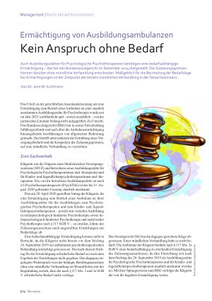 Vorschauseite 1: Ermächtigung von Ausbildungsambulanzen Kein Anspruch ohne Bedarf