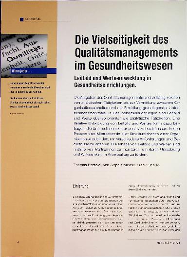 Vorschauseite 1: Die Vielseitigkeit des Qualitätsmanagements im Gesundheitswesen