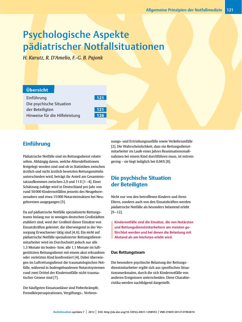 Vorschauseite 1: Psychologische Aspekte pädiatrischer Notfallsituationen