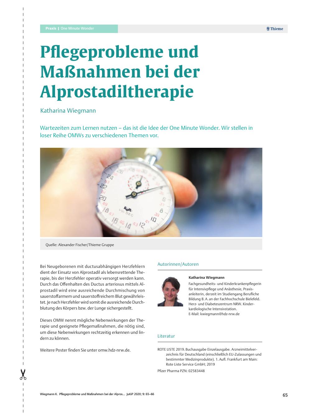 Vorschauseite 1: Pflegeprobleme und Maßnahmen bei der Alprostadiltherapie