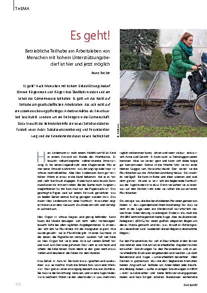Vorschauseite 1: Es geht! Betriebliche Teilhabe am Arbeitsleben von Menschen mit hohem Unterstützungsbedarf ist hier und jetzt möglich.