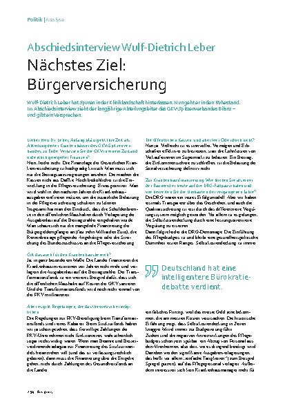 Vorschauseite 1: Abschiedsinterview Wulf-Dietrich Leber Nächstes Ziel: Bürgerversicherung