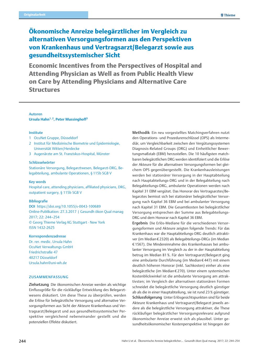 Vorschauseite 1: Ökonomische Anreize belegärztlicher im Vergleich zu alternativen Versorgungsformen aus den Perspektiven von Krankenhaus und Vertragsarzt/Belegarzt sowie aus gesundheitssystemische…