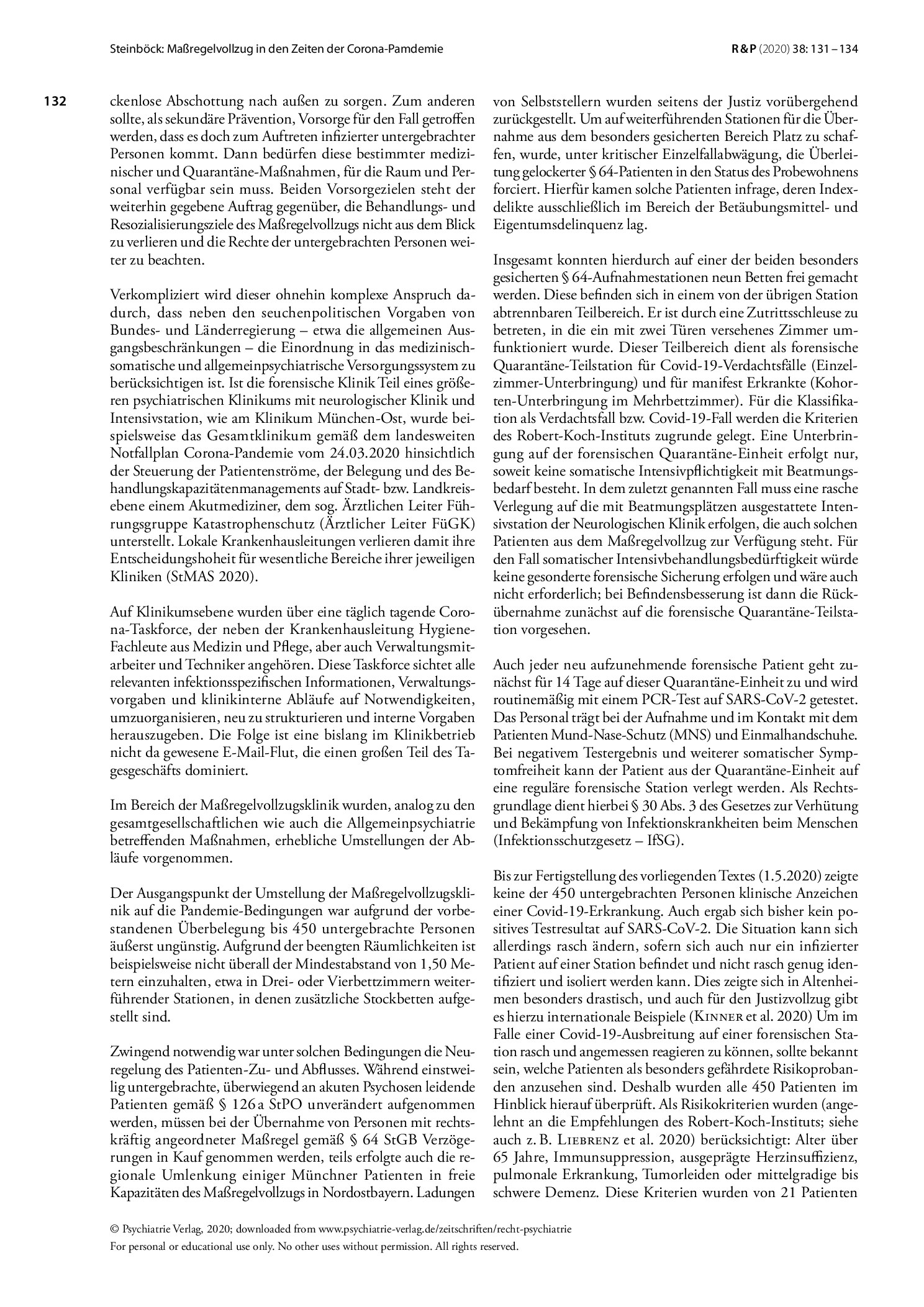 Vorschauseite 2: Maßregelvollzug in den Zeiten der Corona-Pandemie