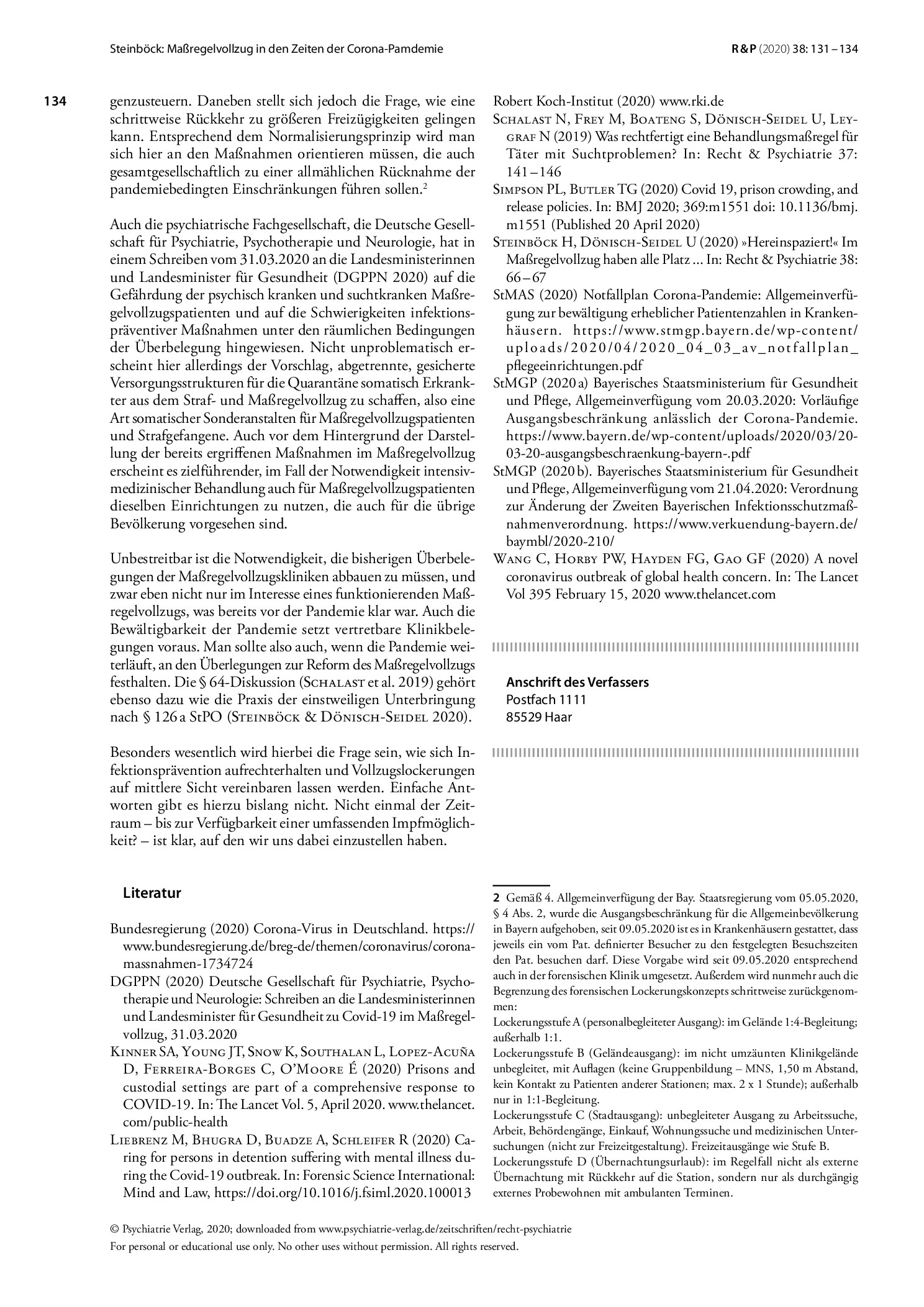 Vorschauseite 4: Maßregelvollzug in den Zeiten der Corona-Pandemie