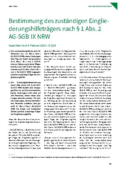 Vorschauseite 1: Bestimmung des zuständigen Eingliederungshilfeträgers nach § 1 Abs. 2 AG-SGB IX NRW