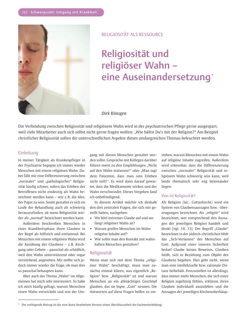 Vorschauseite 1: Religiosität und religiöser Wahn? eine Auseinandersetzung