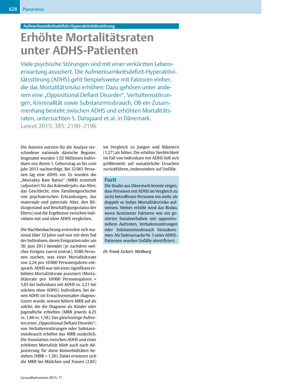 Vorschauseite 1: Erhöhte Mortalitätsraten unter ADHS-Patienten