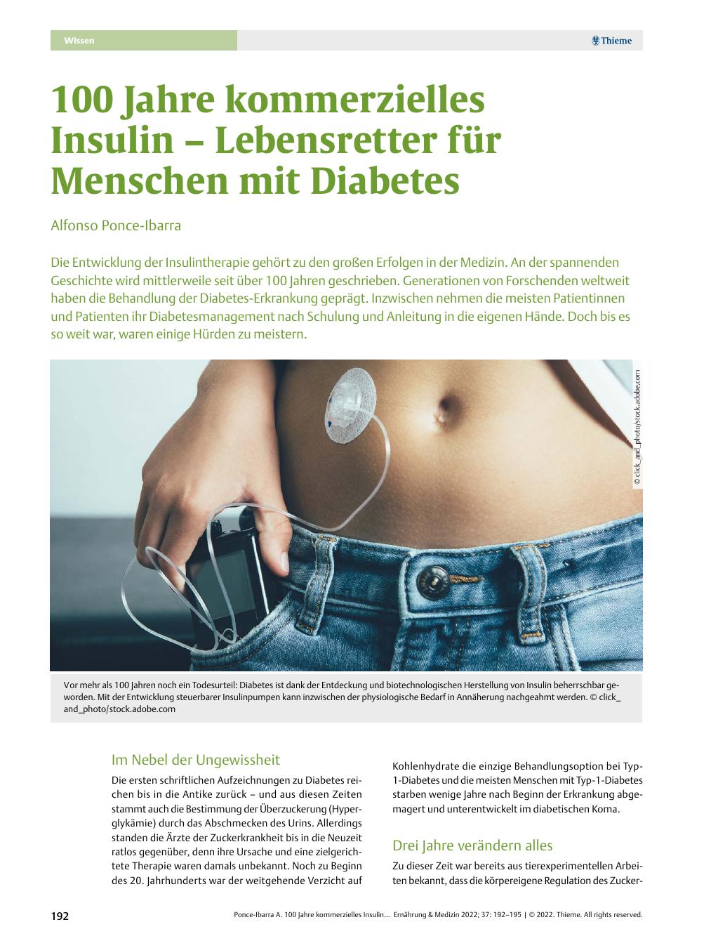 Vorschauseite 1: 100 Jahre kommerzielles Insulin – Lebensretter für Menschen mit Diabetes