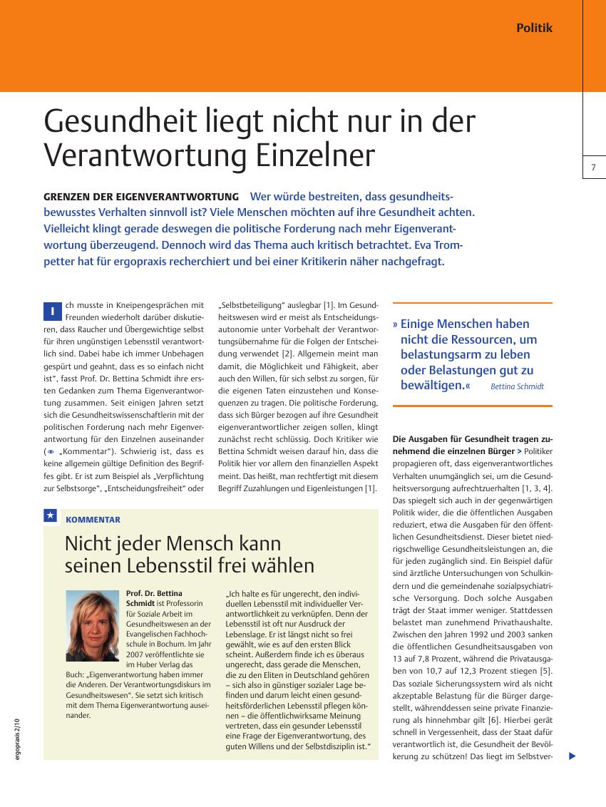 Vorschauseite 1: Grenzen der Eigenverantwortung ? Gesundheit liegt nicht nur in der Verantwortung Einzelner