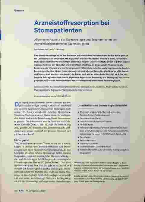 Vorschauseite 1: Ihr Text korrekt lautet: "Anforderungen bei Stomapatienten - Allgemeine Aspekte der Stomatherapie und Besonderheiten der Arzneimitteleinnahme bei Stomapatienten"
