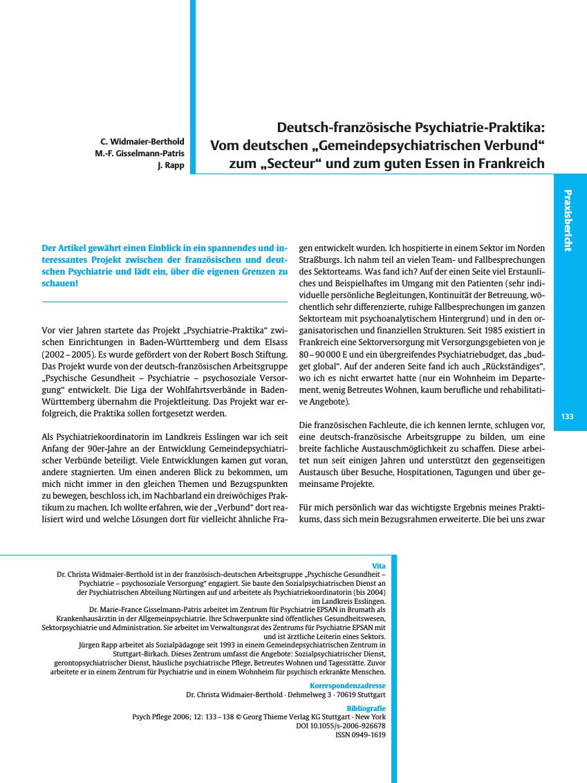 Vorschauseite 1: Deutsch-französische Psychiatrie-Praktika: Vom deutschen „Gemeindepsychiatrischen Verbund” zum „Secteur” und zum guten Essen in Frankreich
