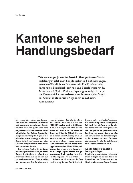 Vorschauseite 1: Kantone sehen Handlungsbedarf