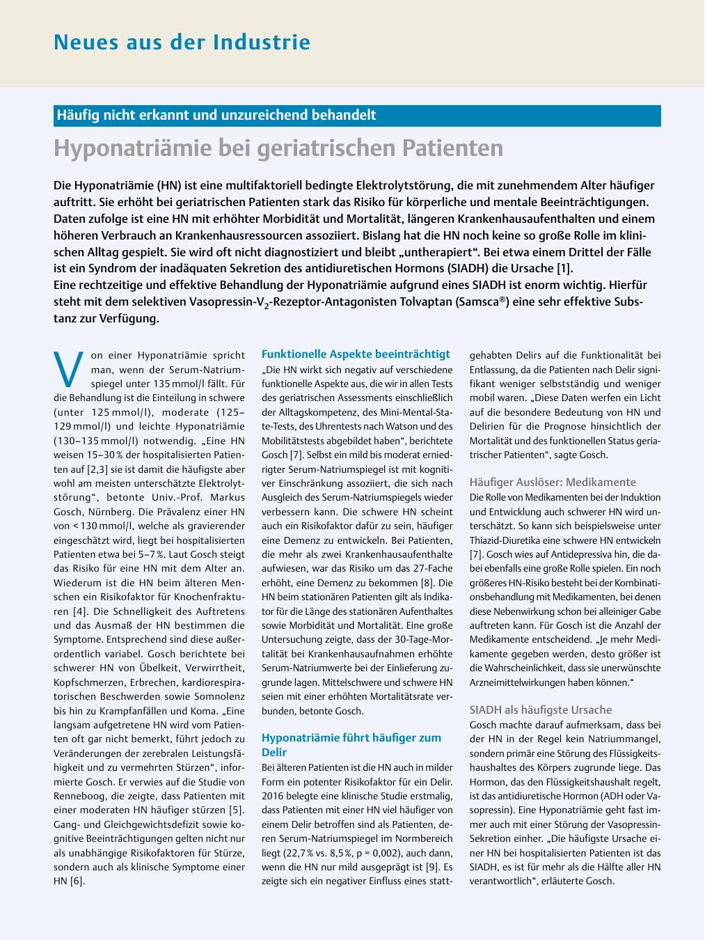 Vorschauseite 1: Hyponatriämie bei geriatrischen Patienten