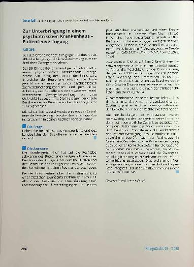 Vorschauseite 1: Zur Unterbringung in einem psychiatrischen Krankenhaus - Patientenverfügung