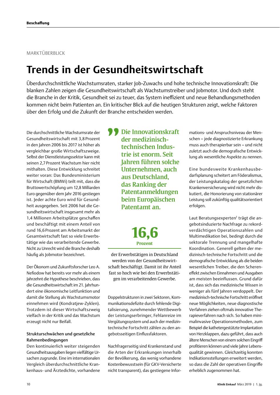 Vorschauseite 1: Marktüberblick: Trends in der Gesundheitswirtschaft