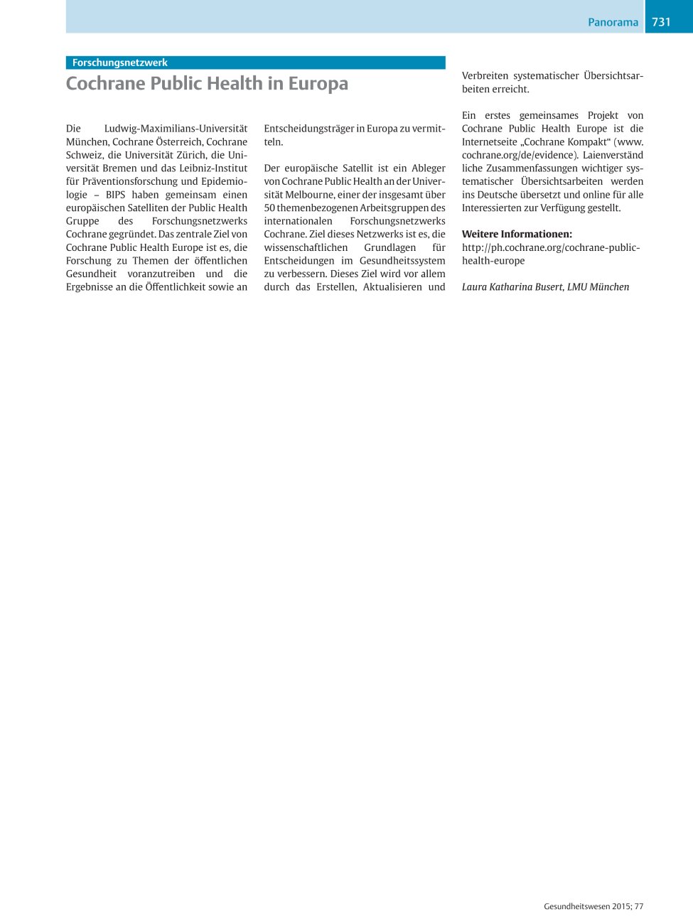 Vorschauseite 1: Cochrane Public Health in Europa