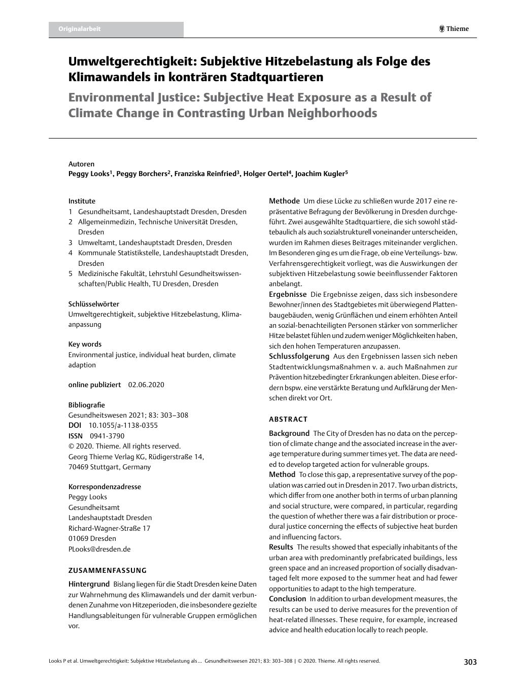 Vorschauseite 1: Umweltgerechtigkeit: Subjektive Hitzebelastung als Folge des Klimawandels in konträren Stadtquartieren