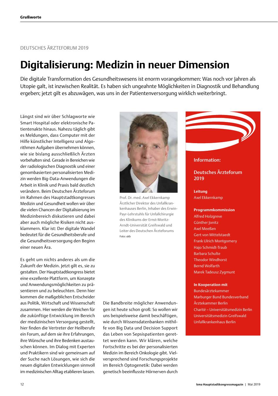 Vorschauseite 1: Deutsches Ärzteforum 2019: Digitalisierung: Medizin in neuer Dimension
