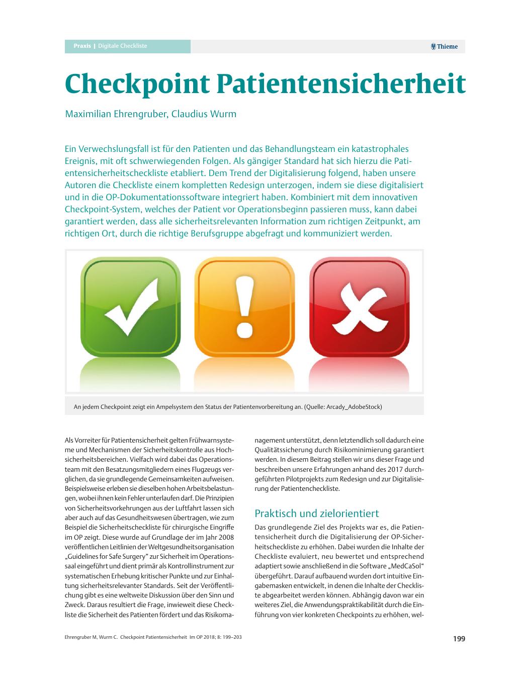 Vorschauseite 1: Checkpoint Patientensicherheit