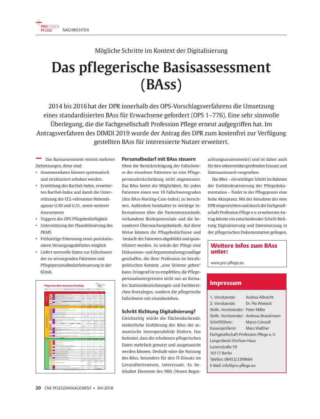 Vorschauseite 1: Das pflegerische Basisassessment (BAss)